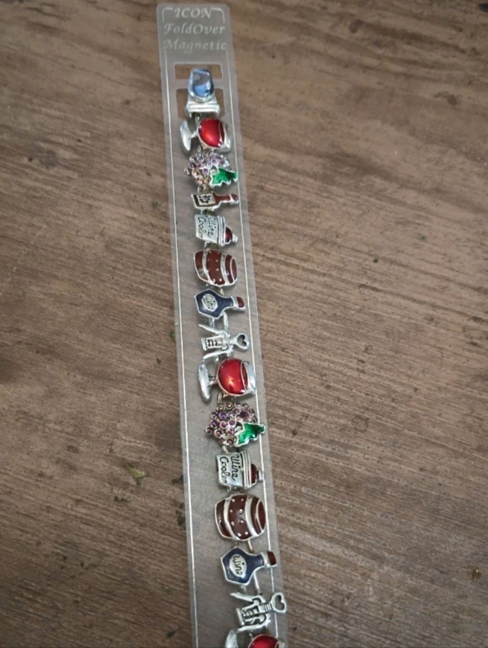 ICON Silver-tone Fold-Over Magnetic Bracelet With Wine Charms